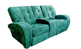 Двомісний диван із баром Вінс у тканині, з 2 механічними реклайнерами, бірюзовий