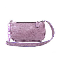 Женская классическая маленькая сумка багет на цепочке ремешке рептилия фиолетовая сиреневая лилова