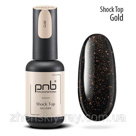 Світловідбивний топ без липкого шару Shock Top PNB Gold No Wipe, 8 мл, фото 1
