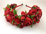 Віночок на голову Handmade з червоних півоній, фото 3