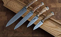 Авторський набір кухонних ножів ручної роботи "Тигрове око", M390 — подарунок на ювілей кухаря, розділ сім'ї