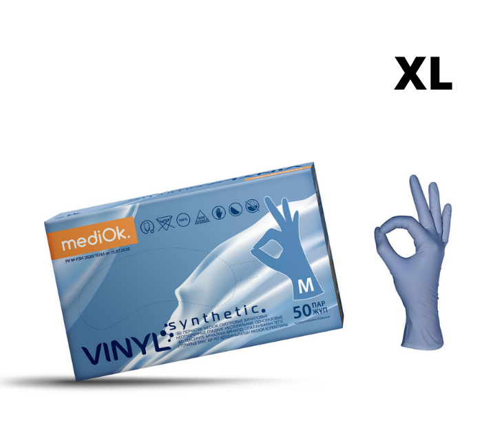 Вітріл (вініл синтетик) рукавички р.XL mediOk / Блакитні 100 шт./пач., фото 1