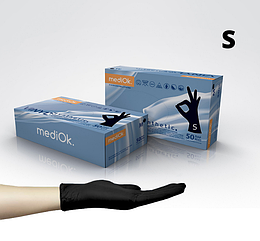 Вітріл (вініл синтетик) рукавички р.S mediOk / Чорні 100 шт./пач.