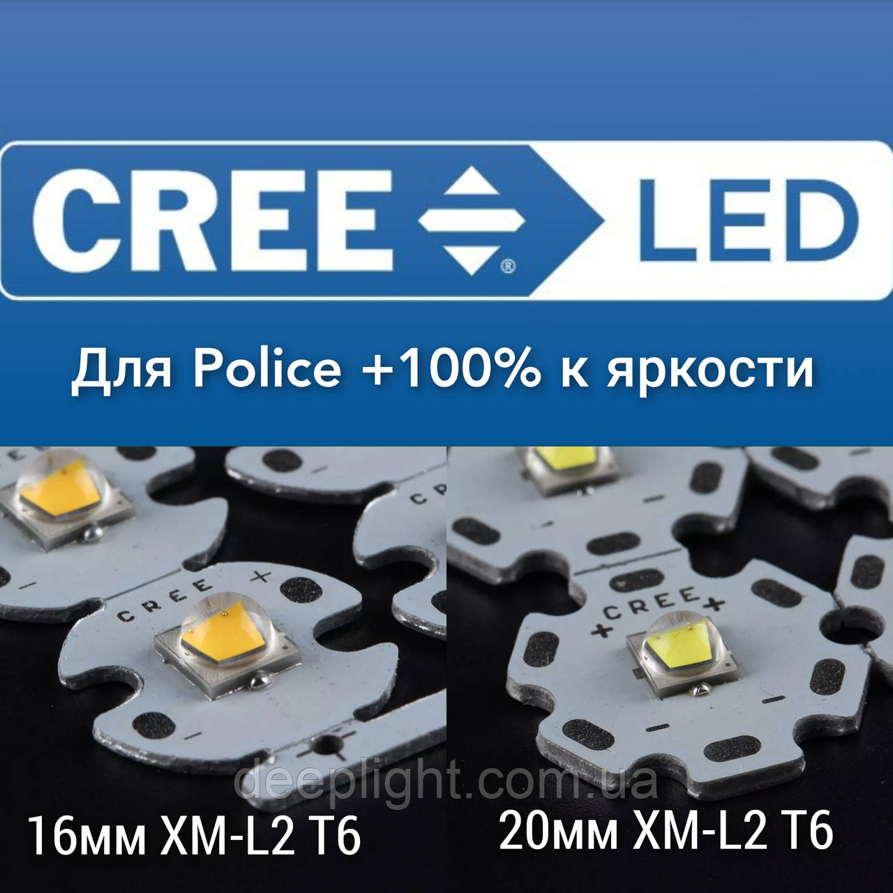 Світлодіод Cree XM-L 2 T6 білий 5000-6000 K для ліхтарів, фар, світильників Police Bailong, фото 1