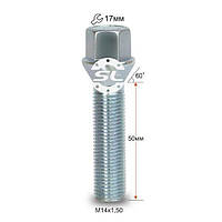 Болт колісний М14x1.5x50мм Конус Цинк Ключ 17 (Подовжений)