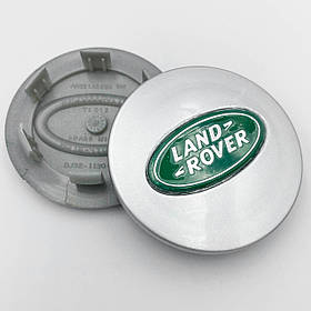 Ковпачки (заглушки) на литі диски LAND ROVER (Ровер) 62 мм Зелений лого Сріблясті (LR069900)