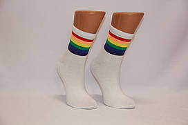 Жіночі шкарпетки середні резинка теніс MONTEBELLO ф3 36-40 білий з яскравими смужками