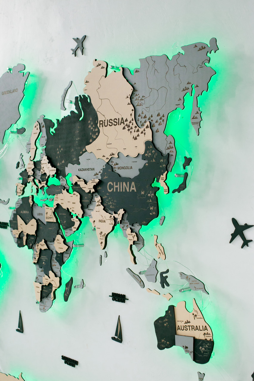 Деревянная карта мира на стену с подсветкой (ID#1549734215), цена: 1500 ...