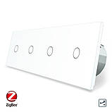 Розумний сенсорний прохідний/перехресний вимикач 4 сенсора (1-1-1-1) Livolo білий скло (VL-C704SZ-11), фото 2