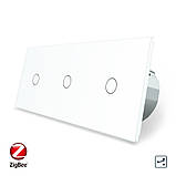 Розумний сенсорний прохідний/перехресний вимикач 3 сенсора (1-1-1) Livolo білий скло (VL-C703SZ-11), фото 2