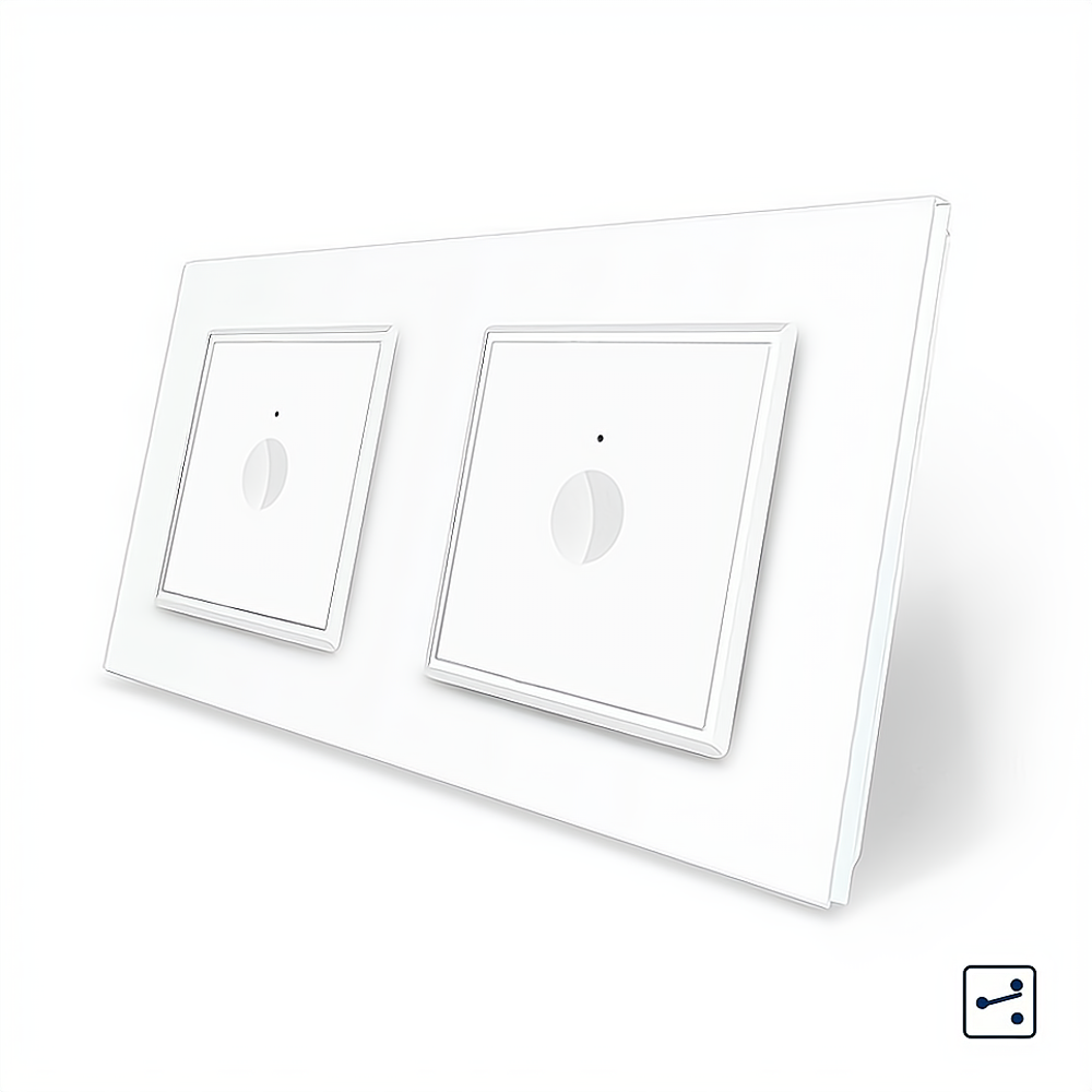 Сенсорний прохідний/перехресний вимикач Sense 2 сенсора (1-1) Livolo білий скло (VL-C7FC1S/FC1S-4WP), фото 1