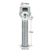 Болт колесный М12x1.25x50мм Конус (ВАЗ, ГАЗ, Fiat, Citroen, Lancia) Цинк Ключ 17 (Удлиненный)