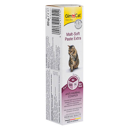 Паста для виведення шерсті та покращення моторики шлунку у котів GimCat Malt-soft Extra 20 г, фото 1