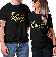 Парные футболки мужская и женская футболка King Queen Ваша дата персоналазация для влюблённых