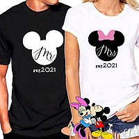 Парные футболки мужская и женская Мистер и Миссис Микки Маус Ваша дата персоналазация для влюблённых