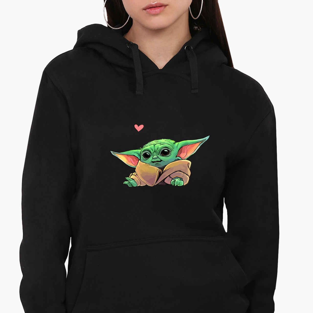 Худі жіночий Грогу Бейбі Йоду (Grogu Baby Yoda The Mandalorian) Кенгуру  Чорний