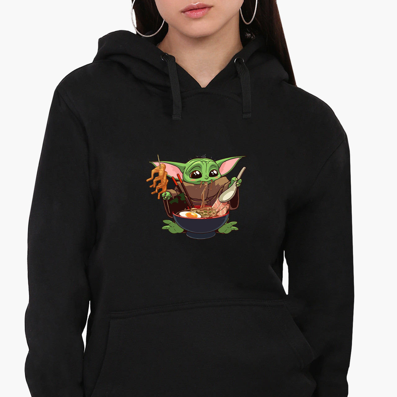 Худі жіночий Грогу Бейбі Йоду (Grogu Baby Yoda The Mandalorian) Кенгуру  Чорний