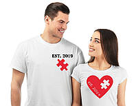 Парные футболки. Мужская и женская футболка Пазл в сердце Ваша дата персонализация для влюблённых