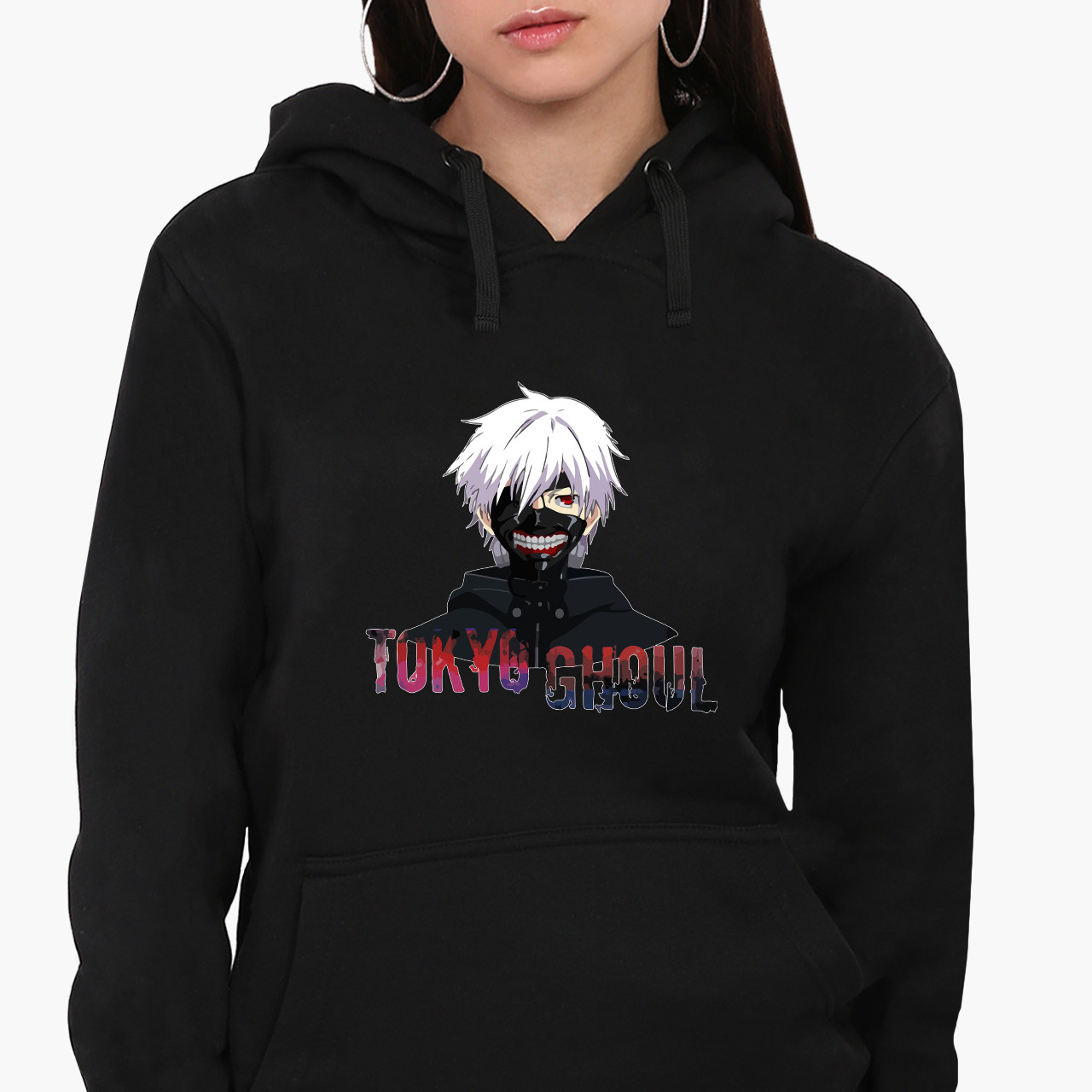 Худі жіночий Токійський гуль Кен Канекі (Tokyo Ghoul) Кенгуру  Чорний