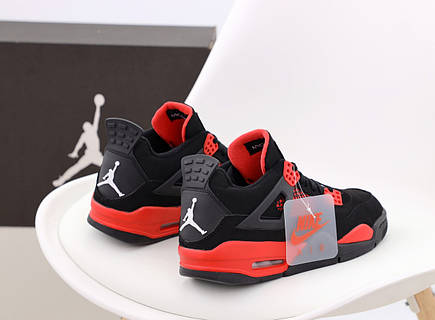 Мужские кроссовки Nike Air Jordan 4 Retro Black Red, черные