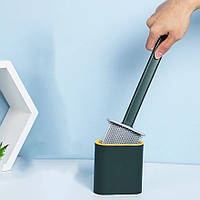 Стильный туалетный ершик с гнущейся силиконовой щеткой / Ершик для унитаза темно-зеленый