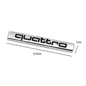 Емблема (шильдик, наклейка, логотип) AUDI (Ауді) Quattro 6.5x1cm) Хром, фото 2