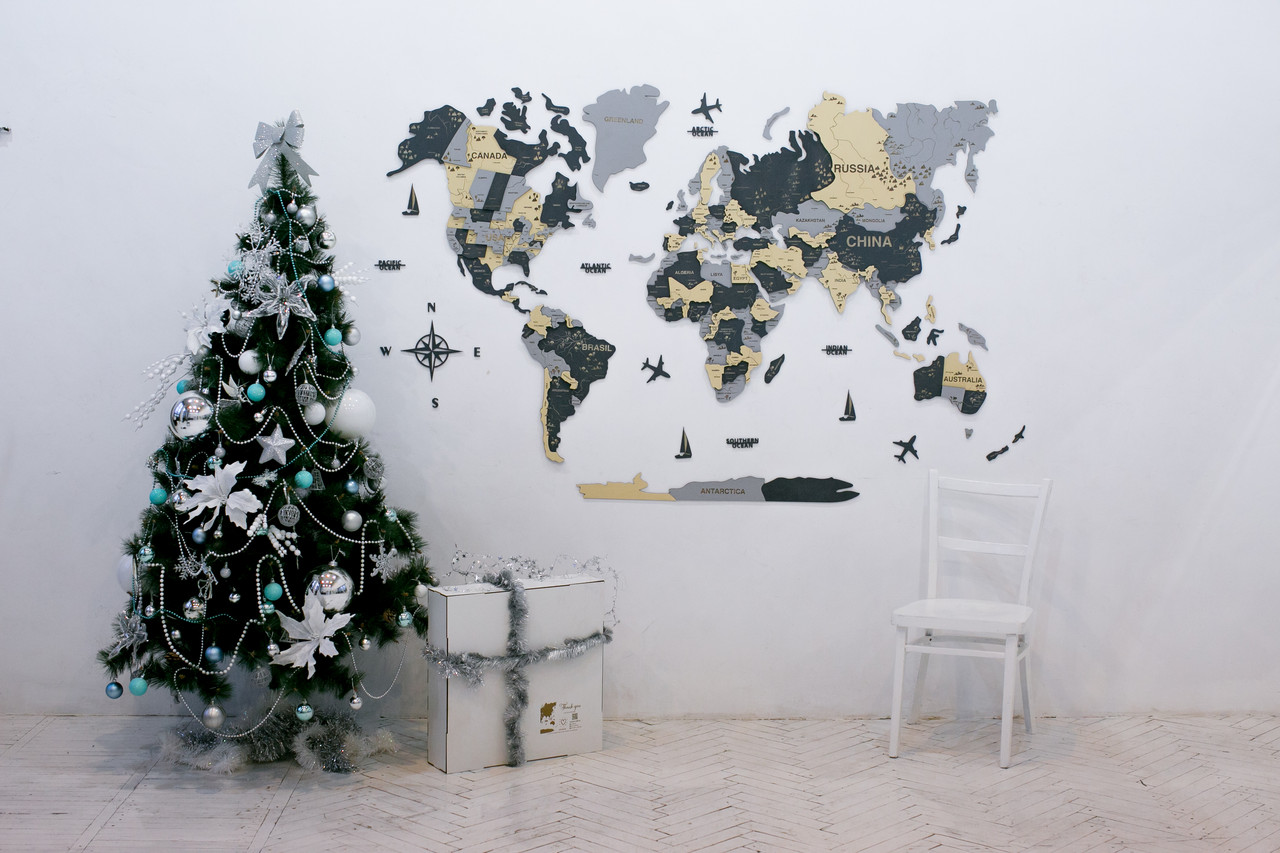 3д дерев'яна карта світу на стіну з країнами та столицями