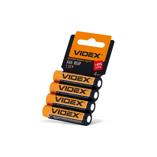 Батарейки сольові мізинчикові VIDEX AAA R03P 1.5V 4 шт, фото 1