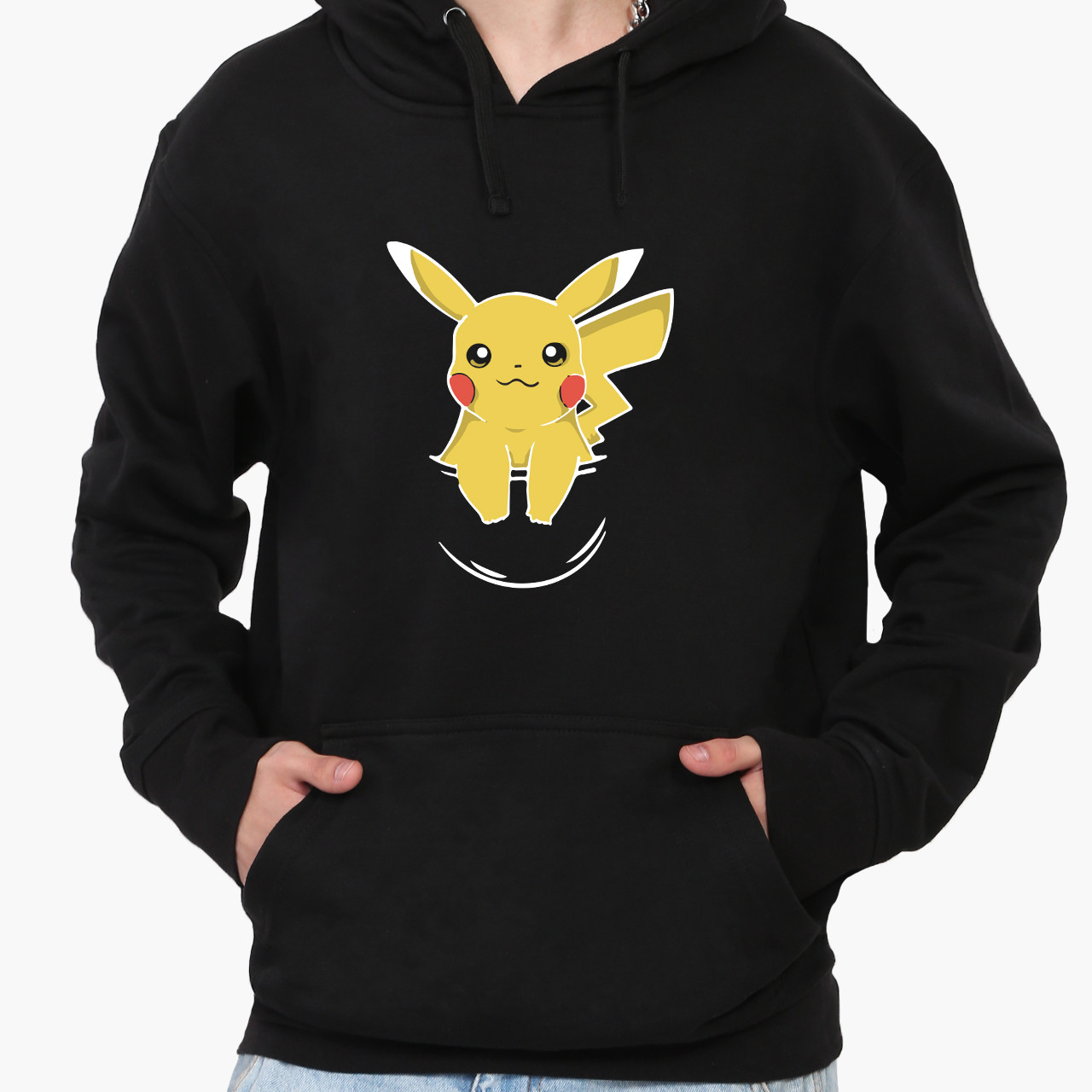 Худі чоловічий Покемон Пікачу (Pikachu) Кенгуру  Чорний