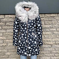 Куртка ЗИМА дівчаткам т.-синя з зірками "Jem"