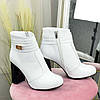 Черевики білі жіночі шкіряні на стійкому каблуці, фото 3