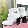 Черевики білі жіночі шкіряні на стійкому каблуці, фото 4