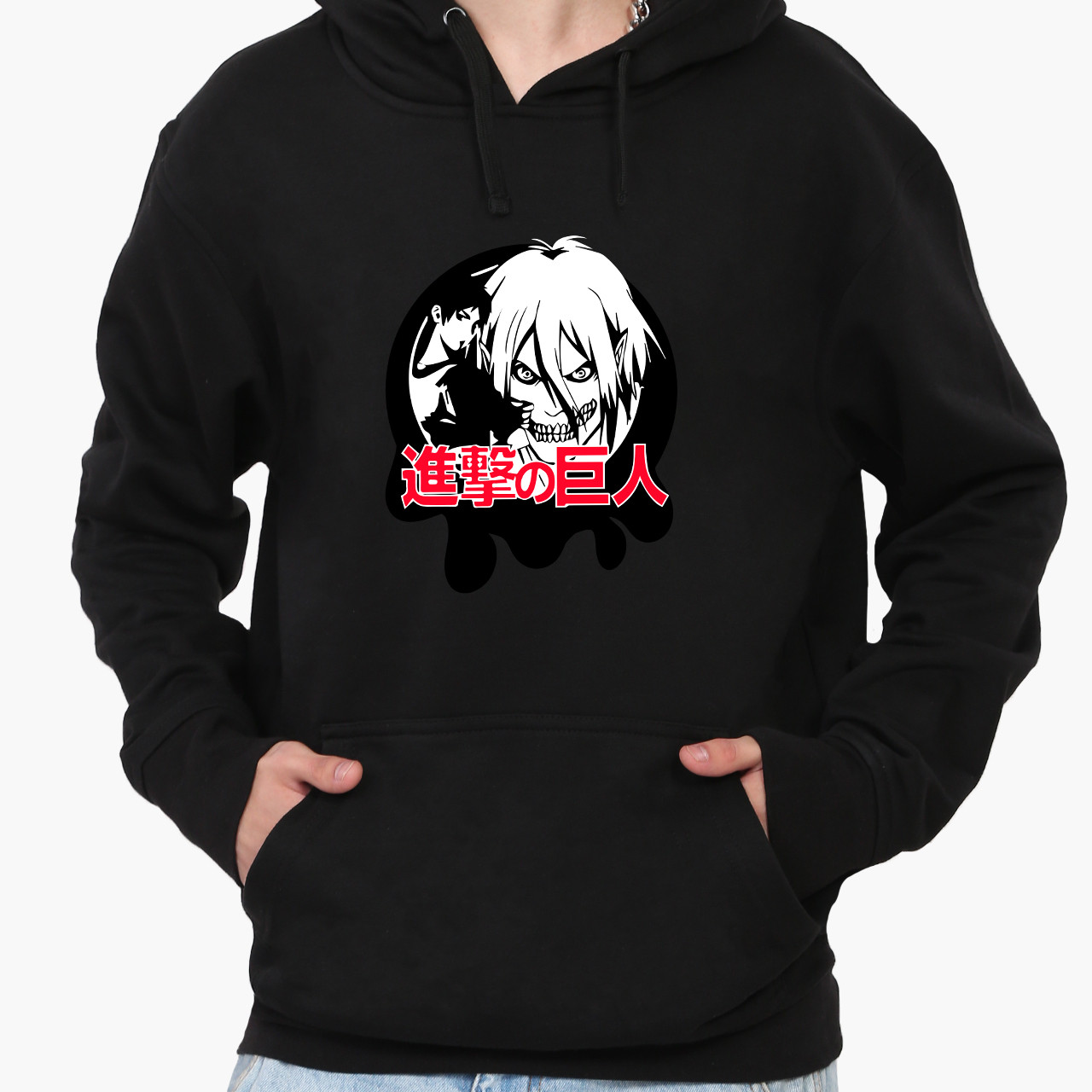 Худі чоловічий Атака Титанів (Attack on Titan logo) Кенгуру  Чорний