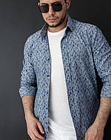 Джинсовая голубая мужская рубашка с длинным рукавом, фабричная Турция, новинка 2024 года