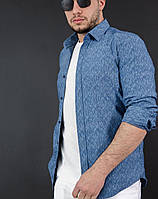 Джинсова блакитна чоловіча сорочка з довгим рукавом і принтом, джинс, фабрична Туреччина, новинка 2025 року