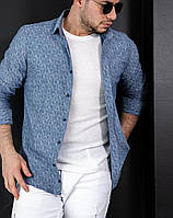 Джинсова блакитна чоловіча сорочка з довгим рукавом і принтом, джинс, фабрична Туреччина, новинка 2025 року