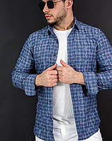 Джинсова блакитна чоловіча сорочка з довгим рукавом і принтом, джинс, фабрична Туреччина, новинка 2025 року