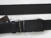 Очень длинный мужской чёрный кожаный ремень класса унисекс с толстой кожей и автоматической пряжкой