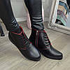 Черевики жіночі шкіряні на шнурівці, колір чорний/червоний, фото 2