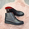 Черевики жіночі шкіряні на шнурівці, колір чорний/червоний, фото 4