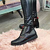 Черевики жіночі шкіряні на шнурівці, колір чорний/червоний, фото 5