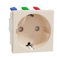 Розетка із заземленням і шторками 2 модулі бежевий Unica New Schneider Electric (NU305744)