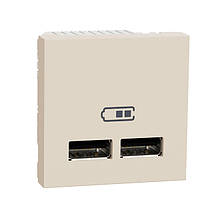 Розетка двойная USB-зарядка 2,1А 2 модуля бежевый Unica New Schneider Electric (NU341844)