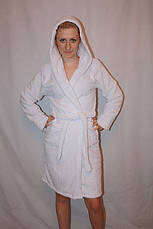 Махровый короткий халат однотонный с капюшоном, фото 4