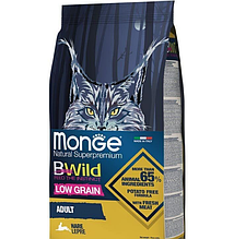 Сухий низкозьерновой корм з м'яса зайця для дорослих кішок 10 кг Monge Cat Bwild Low Grain Hare meat