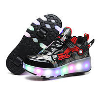 Роликові кросівки з LED підсвічуванням, чорні на 2-х колесах, розміри 30-39 (LR 1262)