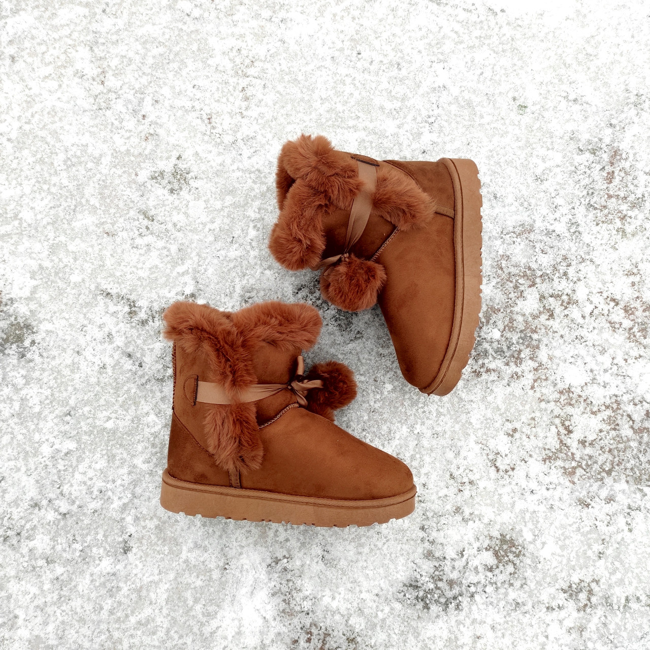Уггі UGG australia руді коричневі екологічна замша замшеві зимові з бантиками Жіночі уггі зі стрічками