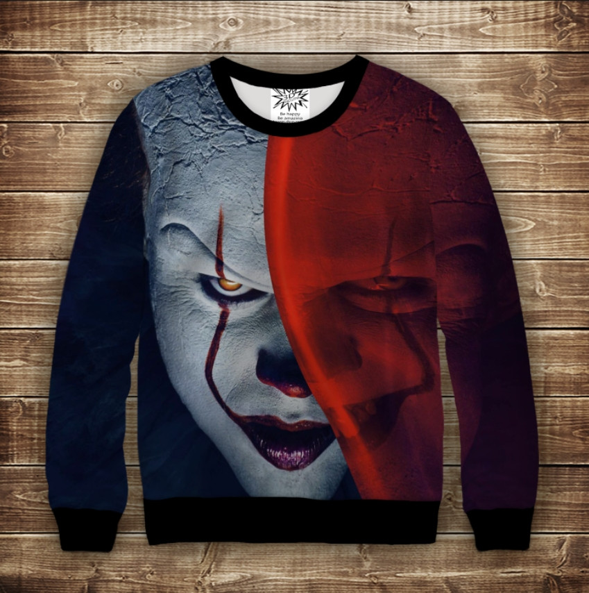 Світшот з 3D принтом Воно-2 Пеннивайз. Маска клоуна ВСІ Розміри, фото 1