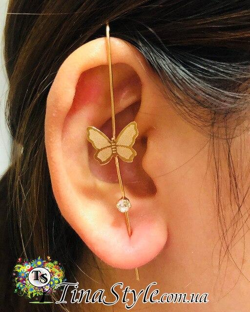 Сережки сережки метелик золото каф кліпс каф на вухо ланцюг, фото 1