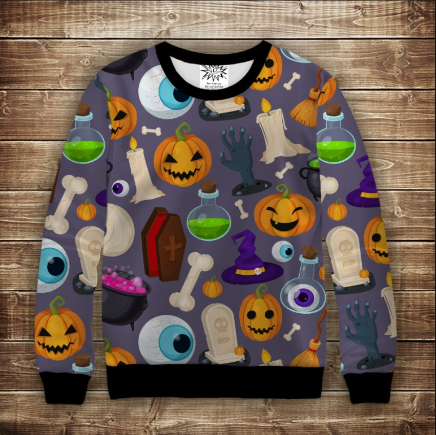 Свитшот с 3D принтом Halloween Хеловін Атрибути свята ВСІ Розміри, фото 1